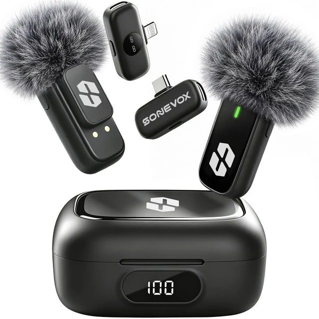 Main image of AirMic Mini Microphone for iPhone & Android (2TX+2RX+Charging Case) | Clear 48kHz/24-bit Audio, AI Noise Cancellation, 5g, 60H Use, Wireless Mic for Content Creators, YouTube TikTok Podcast Vlog