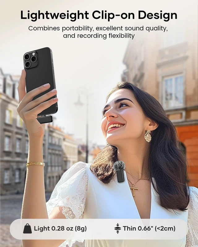 Alt view image 3 of 7 - KUKIHO Wireless Lavalier Microphone with Charging Case, 36H Battery Life, Noise Cancellation, 135ft Range, Plug-and-Play Clip-On Mic for iPhone, iPad, Android, YouTube, Vlog, Live Streaming
