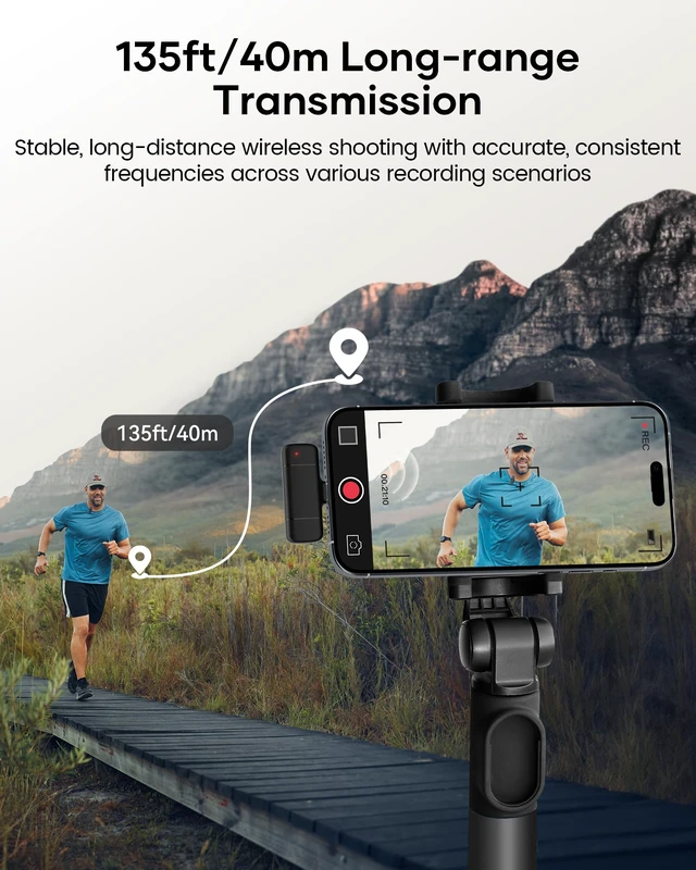 Alt view image 4 of 7 - KUKIHO Wireless Lavalier Microphone with Charging Case, 36H Battery Life, Noise Cancellation, 135ft Range, Plug-and-Play Clip-On Mic for iPhone, iPad, Android, YouTube, Vlog, Live Streaming
