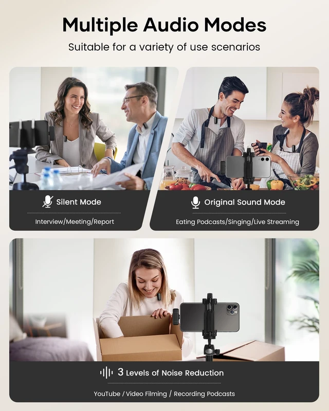 Alt view image 7 of 7 - KUKIHO Wireless Lavalier Microphone with Charging Case, 36H Battery Life, Noise Cancellation, 135ft Range, Plug-and-Play Clip-On Mic for iPhone, iPad, Android, YouTube, Vlog, Live Streaming