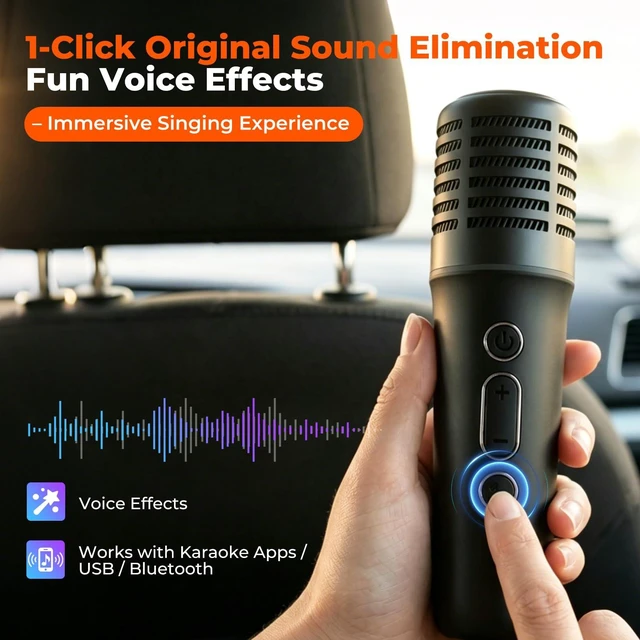 Alt view image 5 of 7 - QKVCX Wireless Bluetooth Car Karaoke Microphone Kit Plug in Cigarette Lighter, 30H Duration 10M Range | Perfect for Outdoor Parties, Travel Sing-Alongs & Group Gatherings