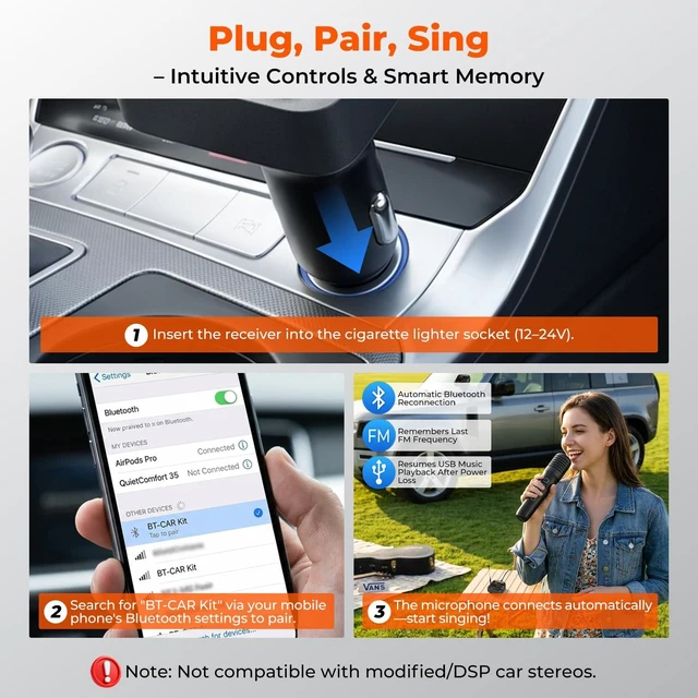 Alt view image 6 of 7 - QKVCX Wireless Bluetooth Car Karaoke Microphone Kit Plug in Cigarette Lighter, 30H Duration 10M Range | Perfect for Outdoor Parties, Travel Sing-Alongs & Group Gatherings