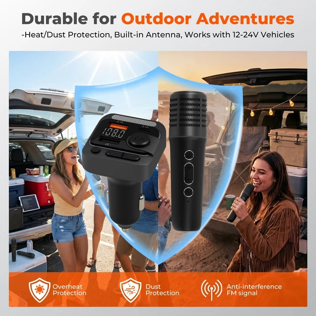 Alt view image 7 of 7 - QKVCX Wireless Bluetooth Car Karaoke Microphone Kit Plug in Cigarette Lighter, 30H Duration 10M Range | Perfect for Outdoor Parties, Travel Sing-Alongs & Group Gatherings