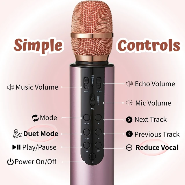 Alt view image 5 of 7 - YONVO Bluetooth 5.3 Wireless Karaoke Microphone, Portable Handheld Mic with 10W Speakers. Clear Vocals & Echo Home Party Karaoke Machine, Gift for Teens & Women (Rose Gold)