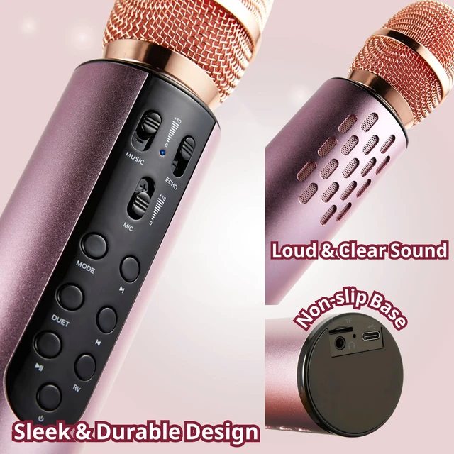 Alt view image 6 of 7 - YONVO Bluetooth 5.3 Wireless Karaoke Microphone, Portable Handheld Mic with 10W Speakers. Clear Vocals & Echo Home Party Karaoke Machine, Gift for Teens & Women (Rose Gold)