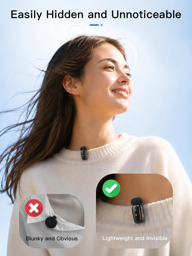 Alt view image 2 of 7 - Wireless Microphone for iPhone Android, Dual Lavalier Mini Clip On Mic | Wireless mini microphone for iphone. 5g noise cancelling lapel mic for content creators on YouTube, TikTok, Instagram vlogs.