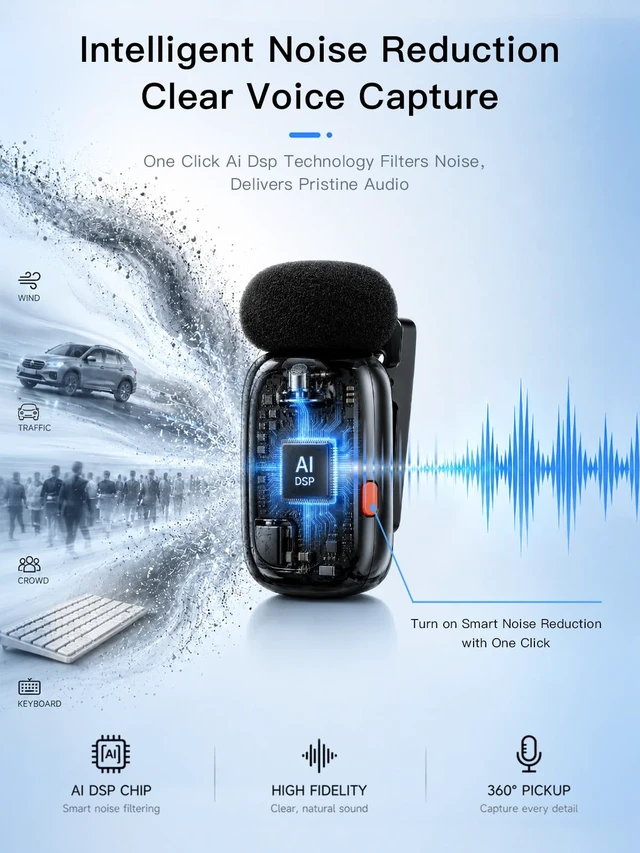 Alt view image 3 of 7 - Wireless Microphone for iPhone Android, Dual Lavalier Mini Clip On Mic | Wireless mini microphone for iphone. 5g noise cancelling lapel mic for content creators on YouTube, TikTok, Instagram vlogs.
