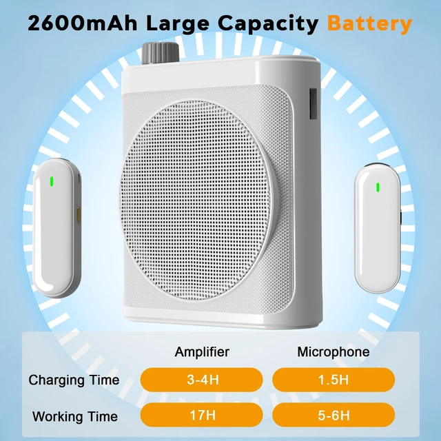 Alt view image 4 of 7 - Voice Amplifier Wireless Microphones, Bluetooth Megaphone Speaker Personal PA System Portable Voice Amplifier with 2pcs Magnetic Wireless Lavalier Lapel Microphones for Teachers Classroom Meeting Yoga