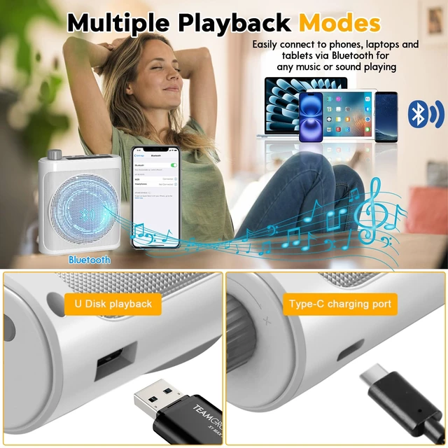 Alt view image 7 of 7 - Voice Amplifier Wireless Microphones, Bluetooth Megaphone Speaker Personal PA System Portable Voice Amplifier with 2pcs Magnetic Wireless Lavalier Lapel Microphones for Teachers Classroom Meeting Yoga
