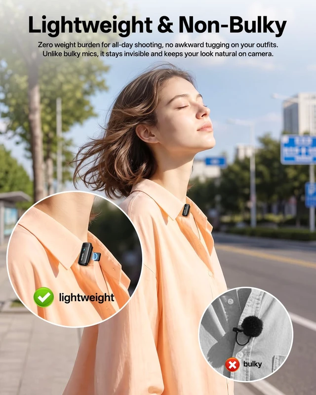 Alt view image 4 of 7 - Wireless Mini Lavalier Microphone for iPhone 17/16/15 Android,30H Playtime with Charging Case,Plug&Play Magnetic Mini Lapel Microphone with Noise Reduction for Content Creators,Vlog,Tiktok,YouTube