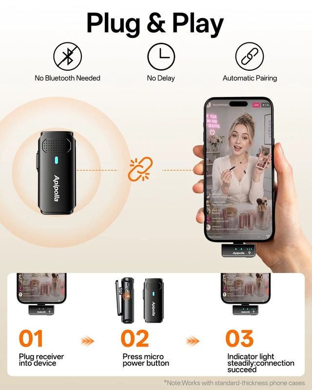 Alt view image 6 of 7 - Wireless Mini Lavalier Microphone for iPhone 17/16/15 Android,30H Playtime with Charging Case,Plug&Play Magnetic Mini Lapel Microphone with Noise Reduction for Content Creators,Vlog,Tiktok,YouTube