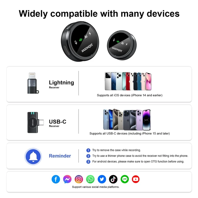 Alt view image 7 of 7 - Wireless Lavalier Microphone for iPhone 17/16/15/14, iPad & Android | Magnetic Mini Mic with Charging Case,30H Playtime Plug-Play Lapel Mic for Content Creators,Vlogging,Tiktok,AI Noise Reduction