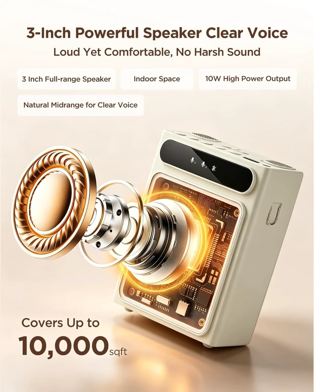 Alt view image 2 of 7 - Kairvon Voice Amplifier for Teachers with 2 Wireless Lavalier Microphones, 10W Portable PA Speaker with Bluetooth 5.4, Rechargeable Teacher Microphone for Classroom, Tour Guides