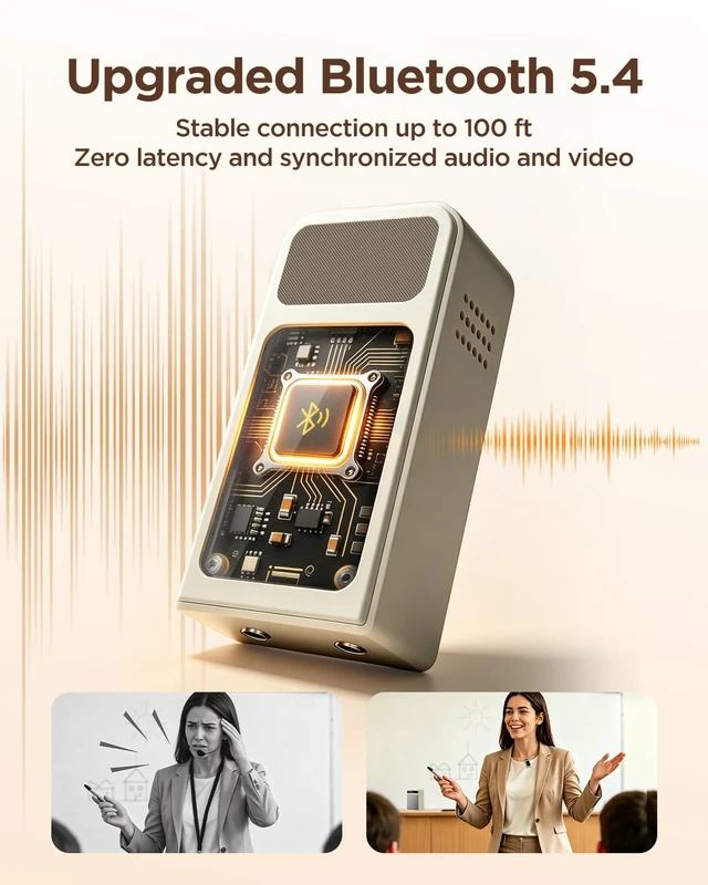 Alt view image 4 of 7 - Kairvon Voice Amplifier for Teachers with 2 Wireless Lavalier Microphones, 10W Portable PA Speaker with Bluetooth 5.4, Rechargeable Teacher Microphone for Classroom, Tour Guides