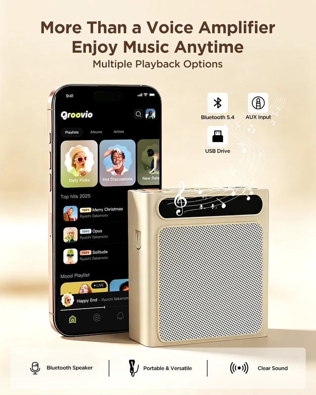 Alt view image 7 of 7 - Kairvon Voice Amplifier for Teachers with 2 Wireless Lavalier Microphones, 10W Portable PA Speaker with Bluetooth 5.4, Rechargeable Teacher Microphone for Classroom, Tour Guides