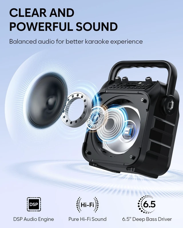 Alt view image 3 of 7 - CYY Karaoke Machine, Portable Bluetooth Speaker with 2 Wireless Microphones | Immersive Sound, 5 Light Modes, PA System, TWS USB TF AUX FM, for Adults and Kids, Home Party, Outdoor, Home System