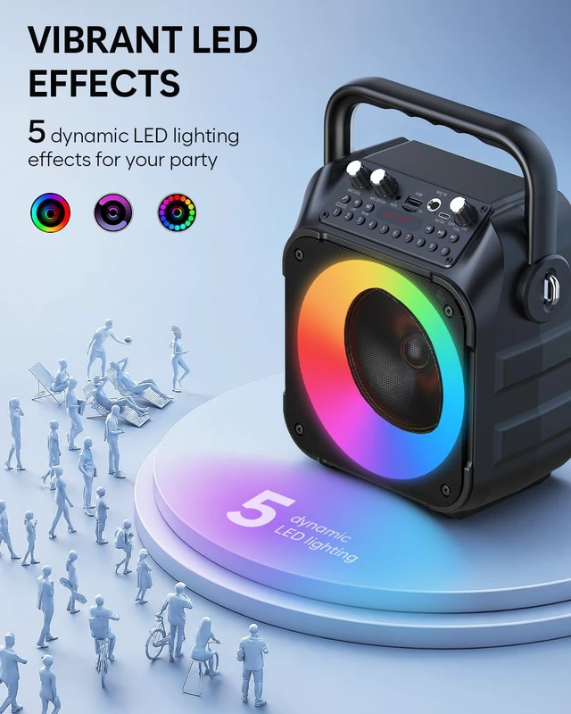 Alt view image 5 of 7 - CYY Karaoke Machine, Portable Bluetooth Speaker with 2 Wireless Microphones | Immersive Sound, 5 Light Modes, PA System, TWS USB TF AUX FM, for Adults and Kids, Home Party, Outdoor, Home System