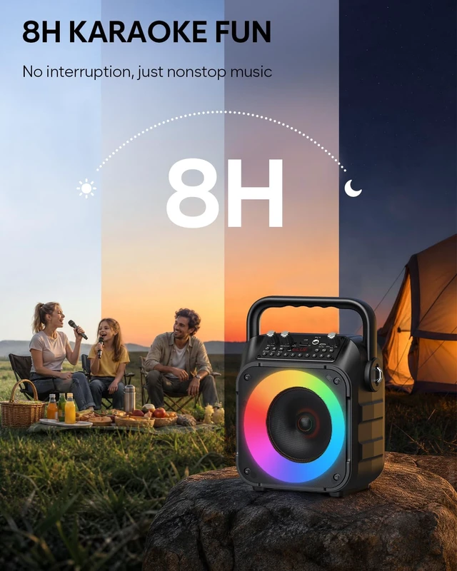 Alt view image 6 of 7 - CYY Karaoke Machine, Portable Bluetooth Speaker with 2 Wireless Microphones | Immersive Sound, 5 Light Modes, PA System, TWS USB TF AUX FM, for Adults and Kids, Home Party, Outdoor, Home System