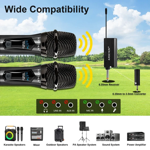 Alt view image 5 of 7 - Wireless Microphones, 4 Rechargeable Handheld Cordless Karaoke Microphones | 200FT Range, Plug & Play, 10hr Battery, Mic Set for Halloween Party, Karaoke, Church, Wedding, Group Singing