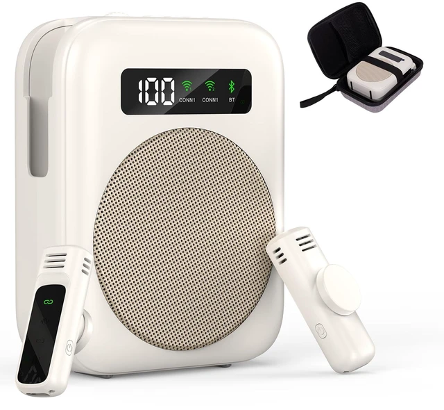 Main image of Voice Amplifier with Bluetooth lavalier Microphone, Teacher Bluetooth Amplifier, Portable Voice Amplifier, Clip on Microphone System Bluetooth Speaker (Beige)