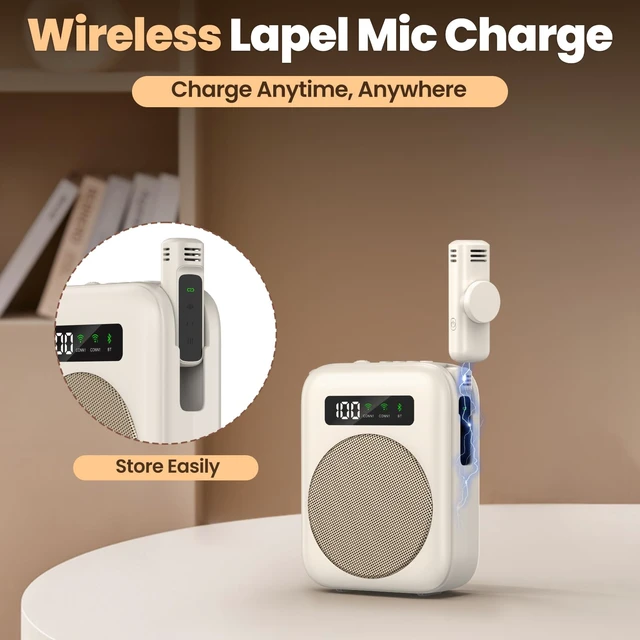Alt view image 2 of 7 - Voice Amplifier with Bluetooth lavalier Microphone, Teacher Bluetooth Amplifier, Portable Voice Amplifier, Clip on Microphone System Bluetooth Speaker (Beige)