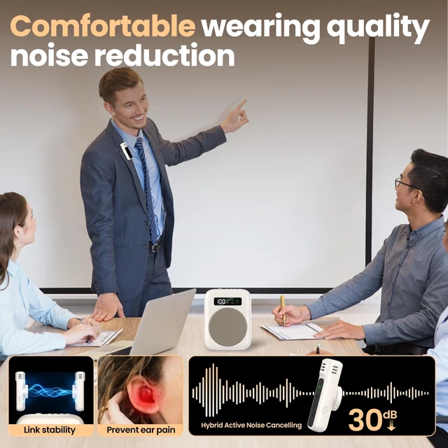 Alt view image 5 of 7 - Voice Amplifier with Bluetooth lavalier Microphone, Teacher Bluetooth Amplifier, Portable Voice Amplifier, Clip on Microphone System Bluetooth Speaker (Beige)