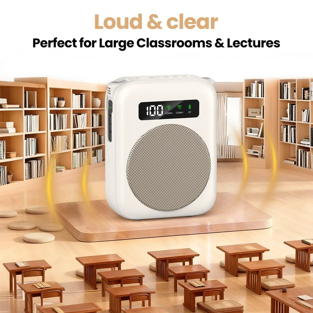 Alt view image 6 of 7 - Voice Amplifier with Bluetooth lavalier Microphone, Teacher Bluetooth Amplifier, Portable Voice Amplifier, Clip on Microphone System Bluetooth Speaker (Beige)