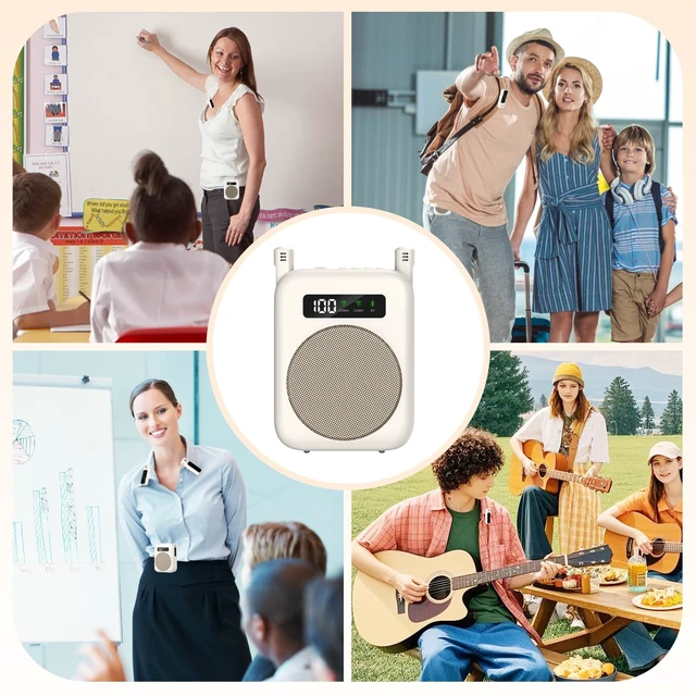 Alt view image 7 of 7 - Voice Amplifier with Bluetooth lavalier Microphone, Teacher Bluetooth Amplifier, Portable Voice Amplifier, Clip on Microphone System Bluetooth Speaker (Beige)