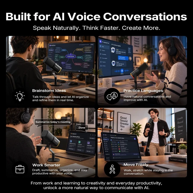 Alt view image 5 of 7 - PD100W Wireless Dynamic Gaming Microphone for PC with USB-C Receiver | One-Click Noise Reduction,Custom RGB,Mute,Monitoring, Companion App,Wireless Desktop Mic for Creator, Stream, Podcast, Black