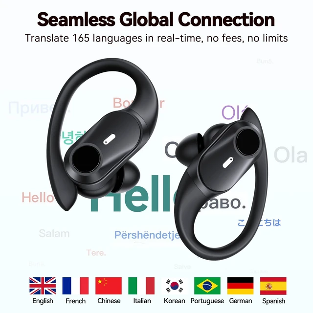 Alt view image 2 of 7 - Active Noise Cancelling Ear Buds Wireless Bluetooth Headphones 80H Playtime Display Charging Case 50dB ANC Over Ear Hooks Earbuds with Hi-Res Sound Clear Calls for Sports Running AI Translation Black
