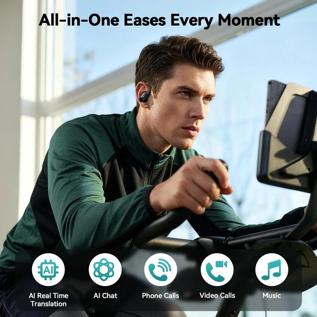 Alt view image 6 of 7 - Active Noise Cancelling Ear Buds Wireless Bluetooth Headphones 80H Playtime Display Charging Case 50dB ANC Over Ear Hooks Earbuds with Hi-Res Sound Clear Calls for Sports Running AI Translation Black