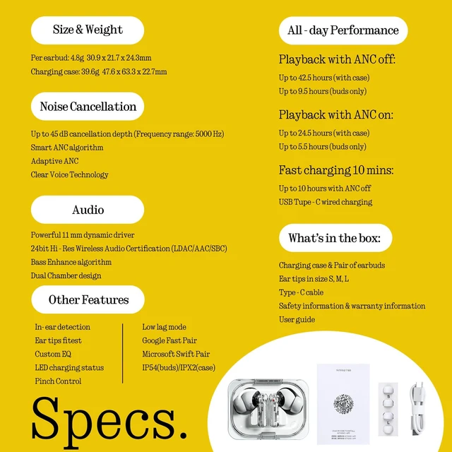 Alt view image 5 of 5 - Nothing Ear (a) Wireless Earbuds, 45dB Hybrid Noise Cancelling Earbuds, Hi-Res Audio, Advanced Equaliser, Dual Connect, 6 Mics, 42.5H Playtime Ear Buds Wireless Bluetooth, White