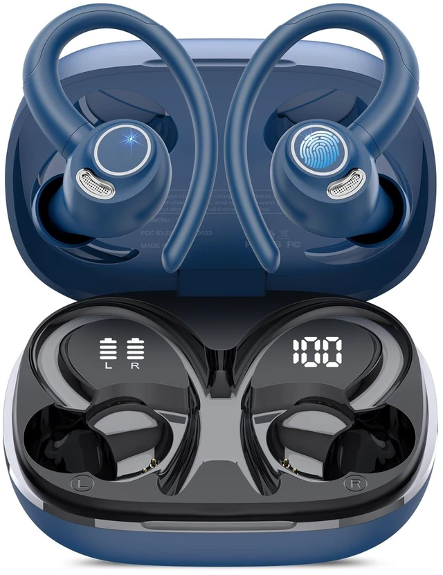 Main image of Earbuds, Bluetooth 5.4 Headphones Sport Over Ear Buds With ENC Mic | Noise Cancelling Mic,48H, Wireless Earphone with Earhooks, Stereo Deep Bass, IP7 Waterproof Ear Bud for Workout Running, Blue