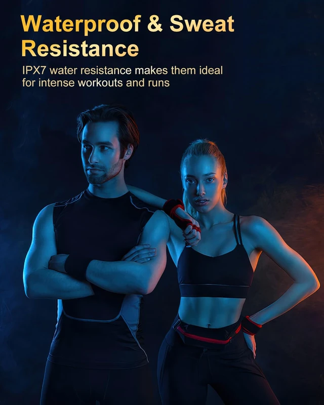 Alt view image 6 of 7 - Earbuds, Bluetooth 5.4 Headphones Sport Over Ear Buds With ENC Mic | Noise Cancelling Mic,48H, Wireless Earphone with Earhooks, Stereo Deep Bass, IP7 Waterproof Ear Bud for Workout Running, Blue