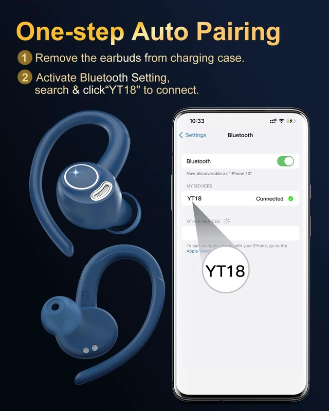 Alt view image 7 of 7 - Earbuds, Bluetooth 5.4 Headphones Sport Over Ear Buds With ENC Mic | Noise Cancelling Mic,48H, Wireless Earphone with Earhooks, Stereo Deep Bass, IP7 Waterproof Ear Bud for Workout Running, Blue