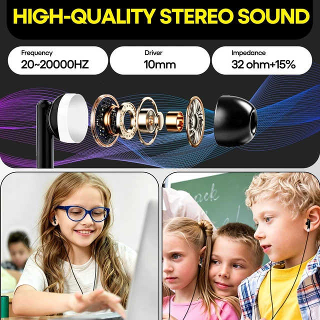 Alt view image 7 of 7 - Bornlixs Kids Bulk Earbuds 200 Pack for School Classroom Student | Wholesales in Ear Headphones for Children Toddler Teen kids Boys Girls(Black)