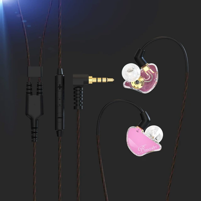 Alt view image 4 of 7 - BASN Bmaster in Ear Monitor Headphones Triple Driver Earphones with Two Detachable MMCX Cable Fit in Ear Suitable for Audio Musician Drummer(Pink)