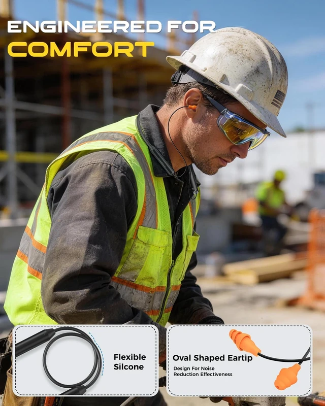 Alt view image 5 of 7 - MIPEACE Work Headphones, Bluetooth Earplug Headphones for Ear Protection | OSHA-Compliant Bluetooth Neckband Headphones for Long Shifts,29dB Noise Reduction,20H+ Battery & IPX6 Sweat Resistant-Orange