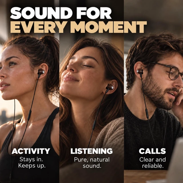 Alt view image 6 of 7 - Wooden Aux 3.5mm Jack Wired Earbuds for Laptop, Computer, Phone | Inline Microphone, Genuine Wood, Deep Bass, S/M/L Ear Bud Tips, Tangle Free Braided Cord, Carry Pouch, 3.5 mm Headphones Wire
