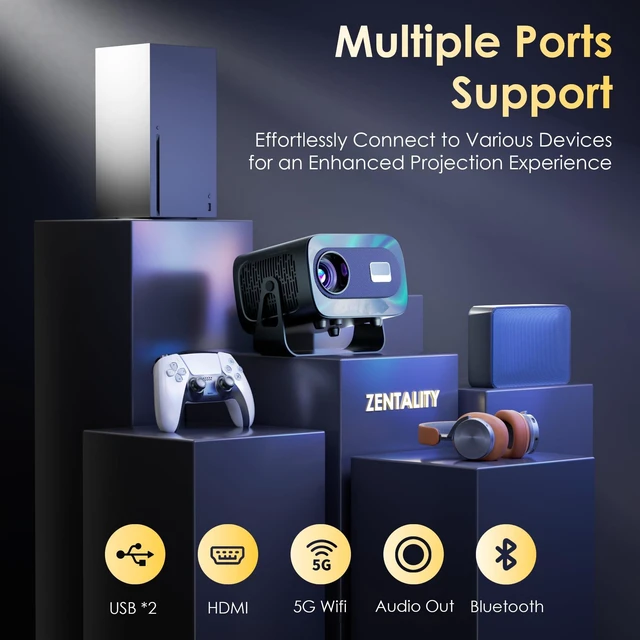 Alt view image 7 of 7 - Projector with WiFi and Bluetooth, Electric Focus & Vertical Keystone, 1080P HD 4K Support, Smart Projector with Built-in Streaming Apps, Portable Projector for Outdoor & Home Movie