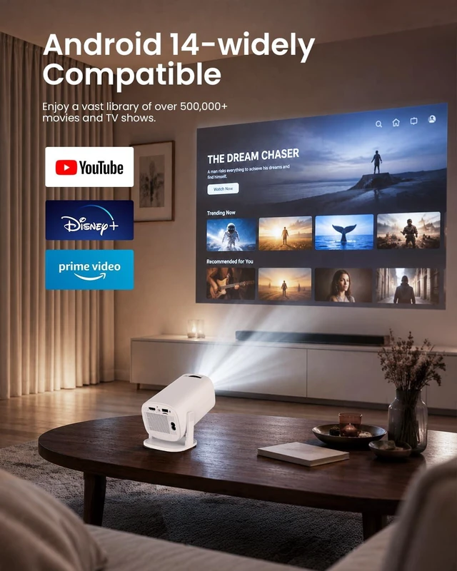 Alt view image 5 of 7 - Mini Portable Projector with WiFi Bluetooth, Builtin Android 14 Apps | 180° Rotatable ElectricFocus 1080P Projector for Bedroom & Outdoor Camping,TV Stick,iPad,PS5,Laptop,HDMI,USB