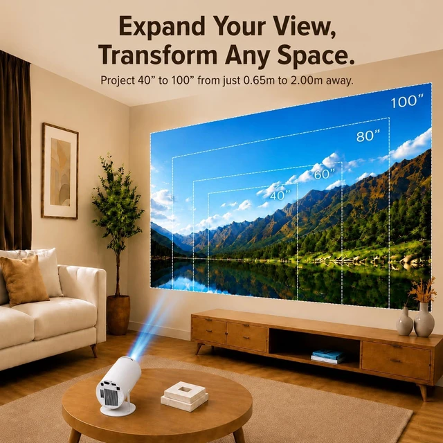 Alt view image 5 of 7 - Mini Projector 4K WiFi 6 Bluetooth 5.4 Built-in Apps Portable Projector | Multiple Device Compatibility, 180° Rotation, Built-in Speaker, Auto Vertical Keystone Correction, Easy Setup Home & Outdoor