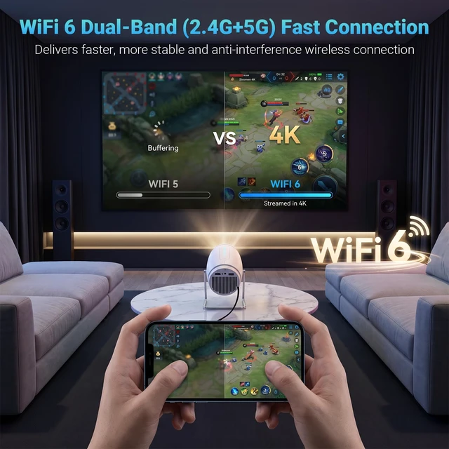 Alt view image 6 of 7 - Built-in APPSMini Projector With Wifi And Bluetooth, 1080P 4K Support Portable Projector, Movie Projector for Bedroom, Compatible with Smartphones/TV Stick/iPad/PS5/Laptop/HDMI/USB