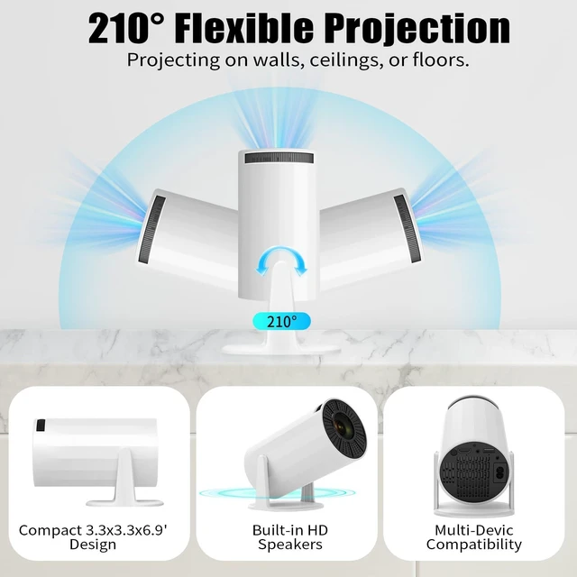 Alt view image 7 of 7 - Mini Projector with Wifi and Bluetooth,Built-in Apps,Portable Projector | Native 1080P Projector for Bedroom, Auto Keystone,Compatible with Smartphone/Laptop/TV Stick/HDMI/USB/PS5