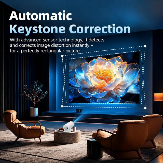 Alt view image 5 of 7 - HY300 Pro Mini Projector with Android 13, 2GB RAM + 16GB Storage, WiFi 6 & Bluetooth, Auto Keystone, 180° Rotatable Portable Smart Projector, 4K Supported
