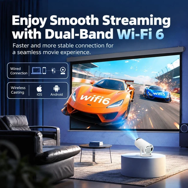 Alt view image 6 of 7 - HY300 Pro Mini Projector with Android 13, 2GB RAM + 16GB Storage, WiFi 6 & Bluetooth, Auto Keystone, 180° Rotatable Portable Smart Projector, 4K Supported