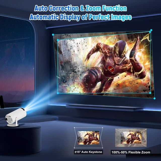 Alt view image 3 of 7 - Mini Projector, Portable Projector 1080P 4K Support, Smart Projector with Auto Keystone Correction, Wifi6 & Bluetooth, 180° Rotatable 130'' Screen Movie Projector, Compatible for Laptop Smartphone PC