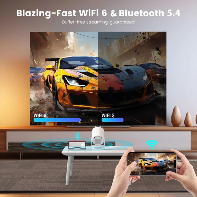 Alt view image 3 of 7 - Mini Portable Projector with Bluetooth 5.4 and WiFi 6, 4K Support | HY300 Ultra Projector,220 ANSI,210° Rotation,Auto Keystone Correction,5watt Sound Base Speaker