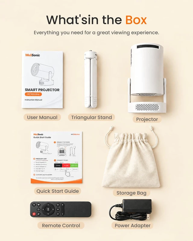 Alt view image 3 of 7 - WellSonic Mini Projector with Wifi and Bluetooth, 5W Speaker | 200 ANSI,Supports 1080P, Built-in Apps,Tripod Stand & Carry Bag, 180°Rotatable, Compatible with HDMI USB PC Laptop