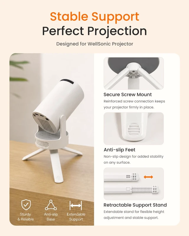 Alt view image 7 of 7 - WellSonic Mini Projector with Wifi and Bluetooth, 5W Speaker | 200 ANSI,Supports 1080P, Built-in Apps,Tripod Stand & Carry Bag, 180°Rotatable, Compatible with HDMI USB PC Laptop